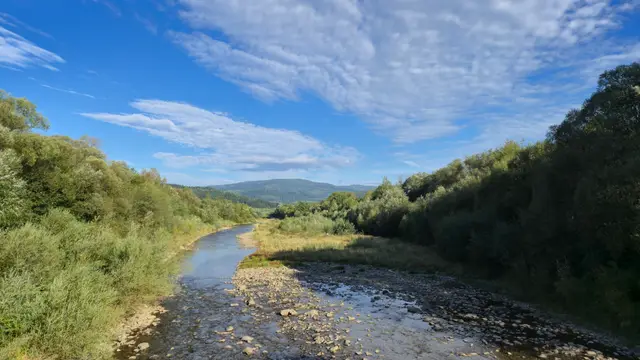 Bridge River Under Mackerel Sky